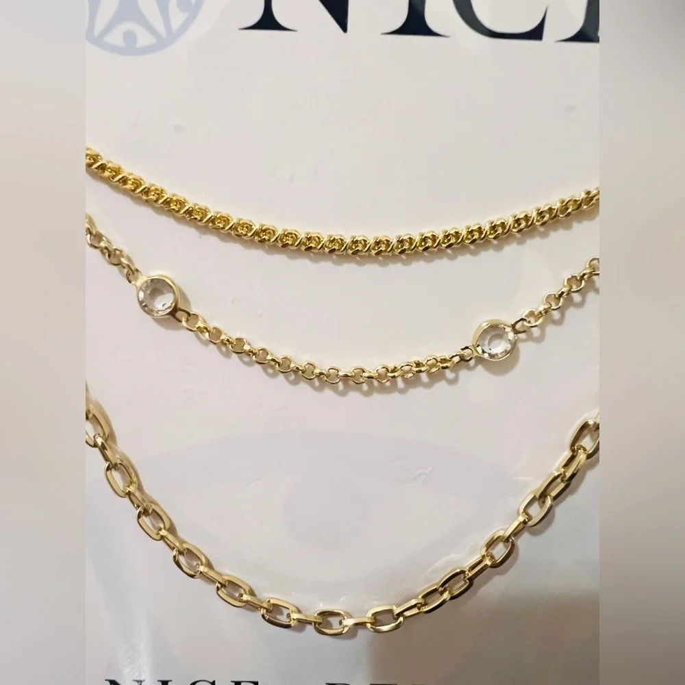 Nice & Bella Gold Layered Necklace with small crystal-tone stones Accents